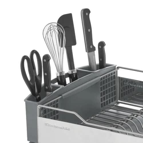KitchenAid Large Capacity Full Size Rust Resistant Dish Rack with Angled Drain Board and Removable Flatware Caddy, Light Grey | 52.07 cm (20.47 in) Wide thumbnail 7
