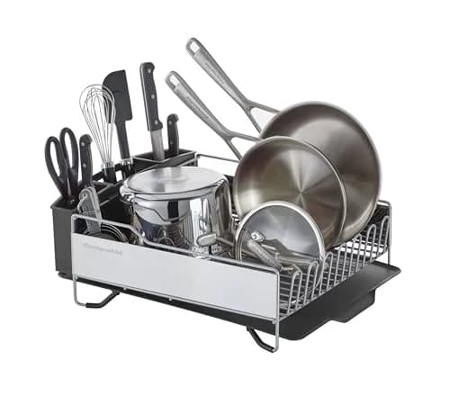 KitchenAid Large Capacity Full Size Rust Resistant Dish Rack with Angled Drain Board and Removable Flatware Caddy, Light Grey | 52.07 cm (20.47 in) Wide thumbnail 1