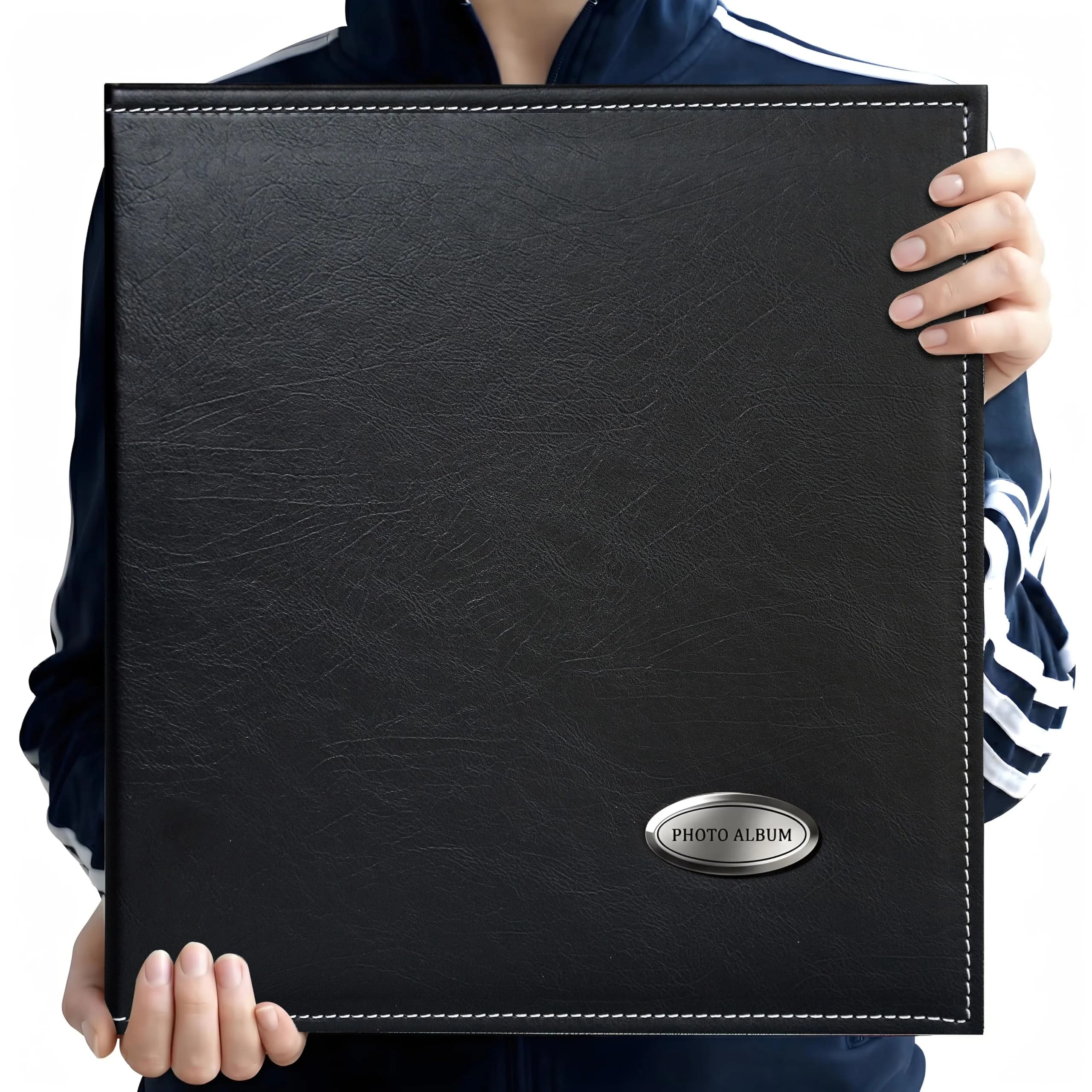 Zoview Self-Adhesive Photo Album Black Leather Cover 33.5cm (13.2in) | Holds 40 Pages of Various Photo Sizes — Black