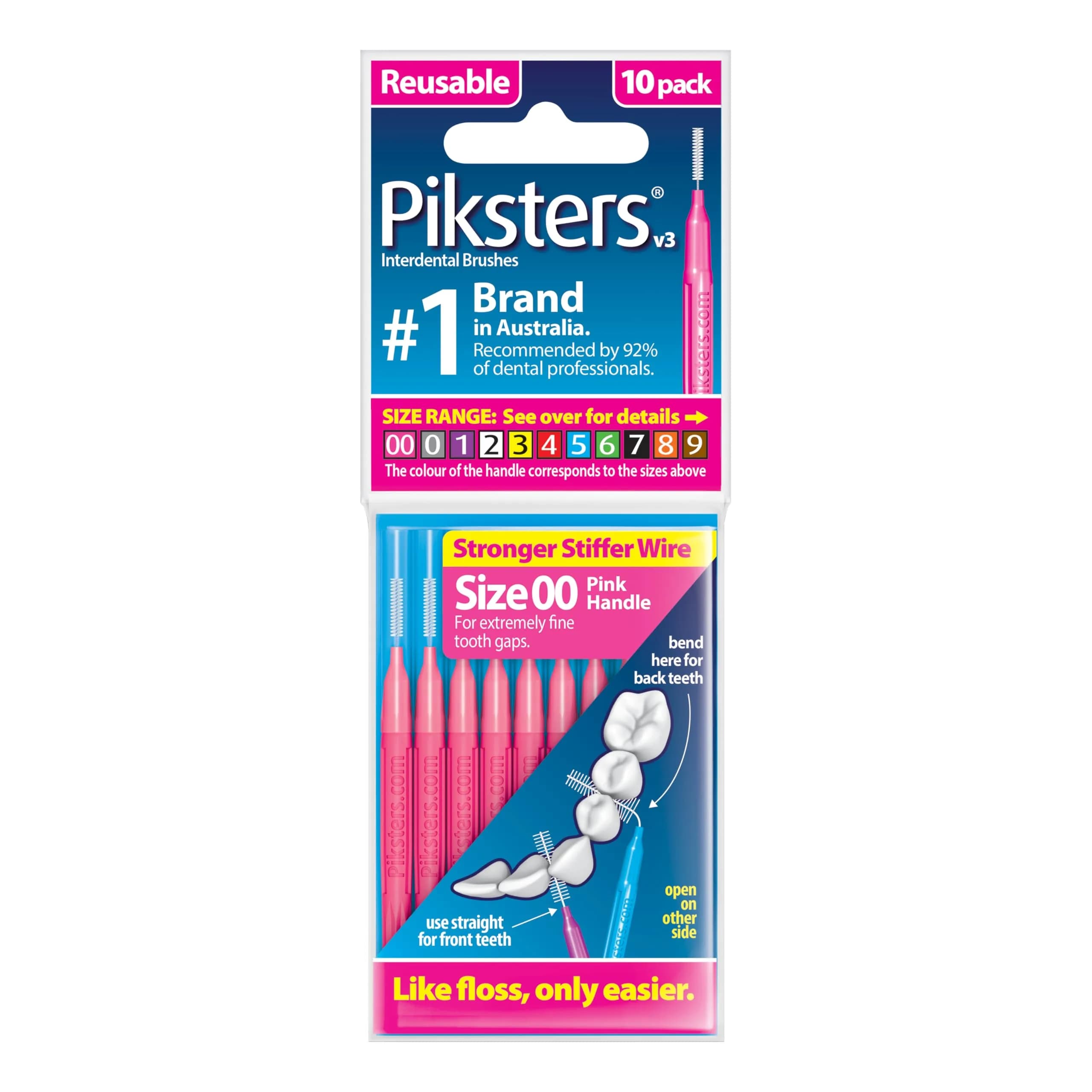 Piksters Interdental Brush Size 00 Pink 10 Pack | Specialist Tool for Extra Tight Gaps - main product image