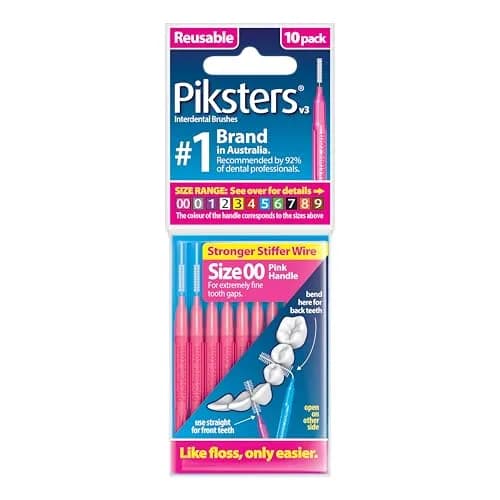 Piksters Interdental Brush Size 00 Pink 10 Pack | Specialist Tool for Extra Tight Gaps thumbnail 1