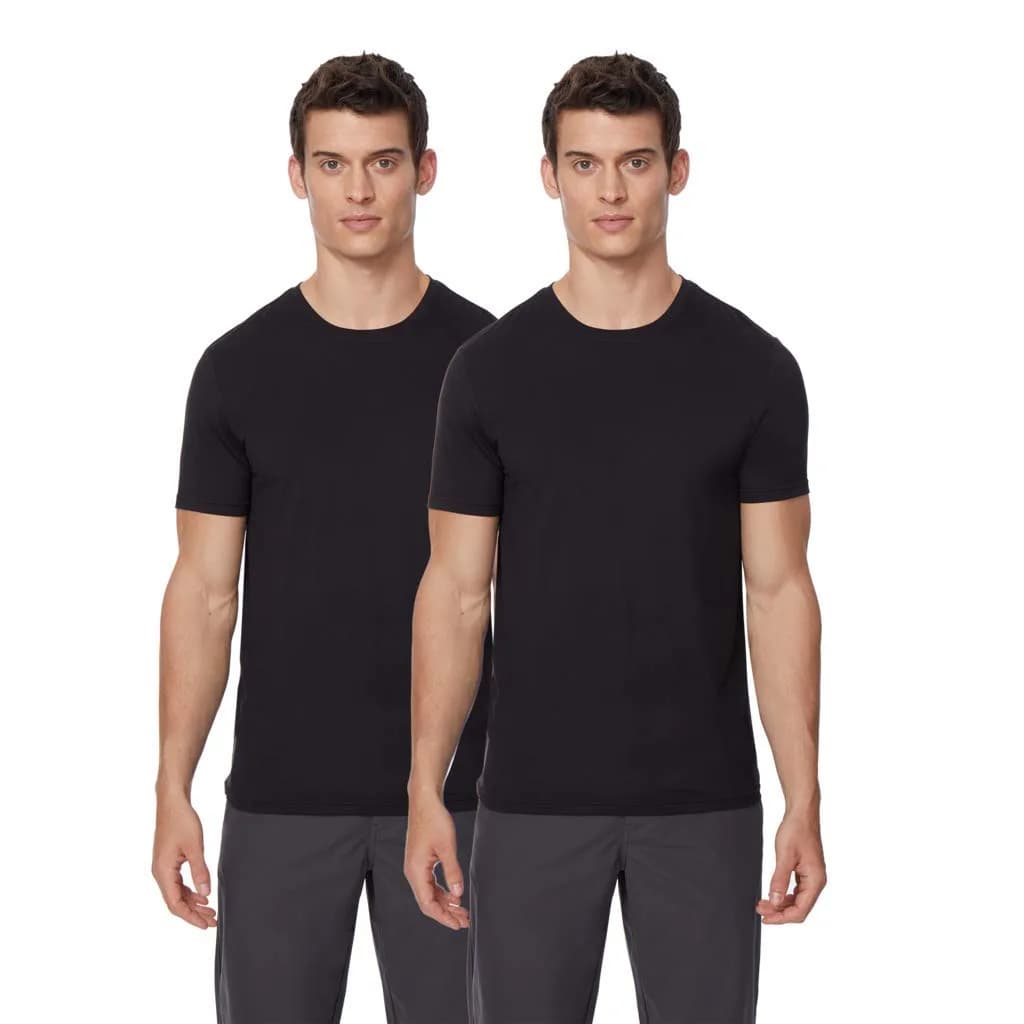 32 Degrees Weatherproof Mens Short Sleeve Crew Neck Cool Tee, 2 Pack, Heather Grey, Small | Moisture-Wicking & Quick Dry — Black/Black / Large