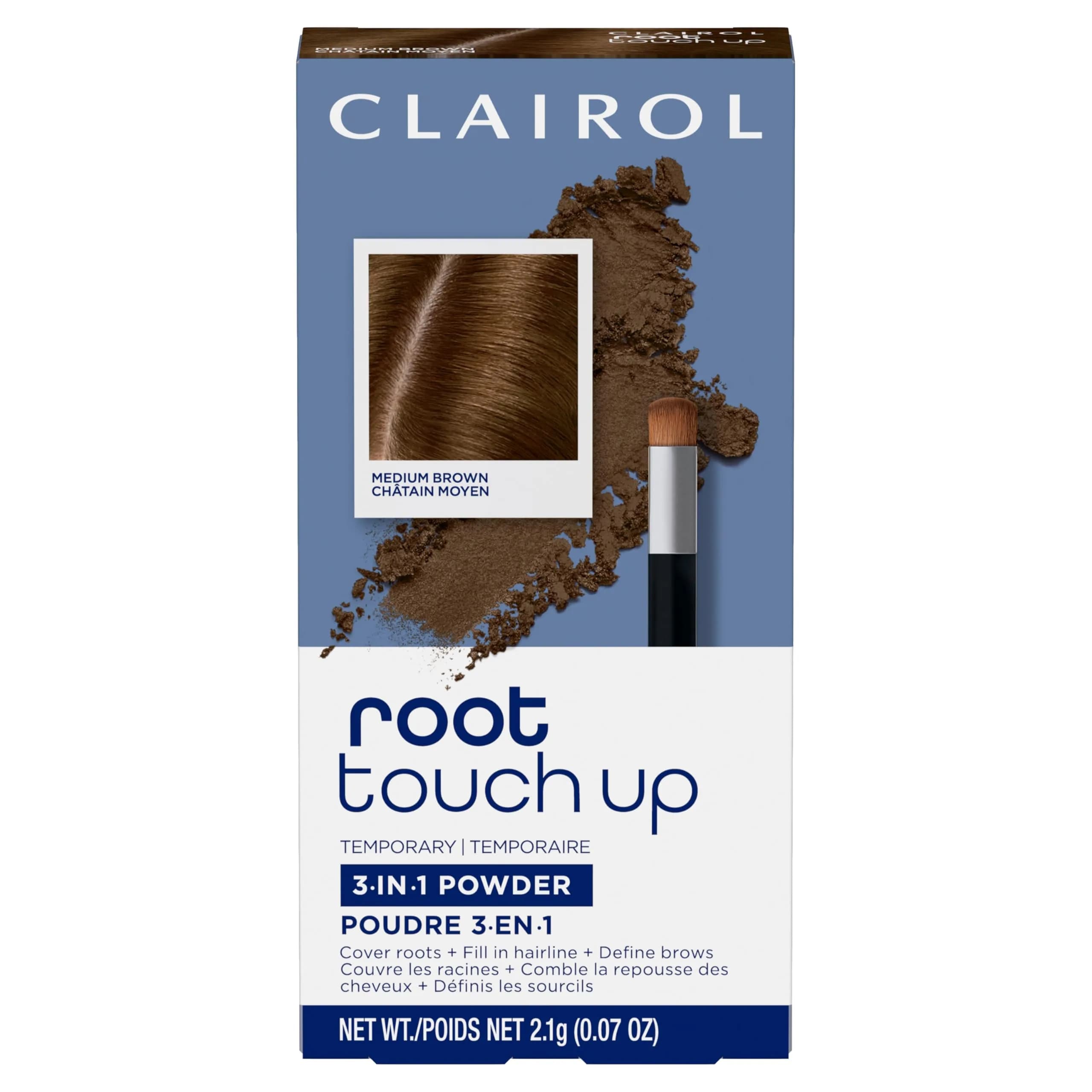 Clairol Root Touch-Up Powder Light Brown | 0.07 oz (2 g) | Ammonia-Free Gray Coverage Stick — Medium Brown / 0.07 Ounce