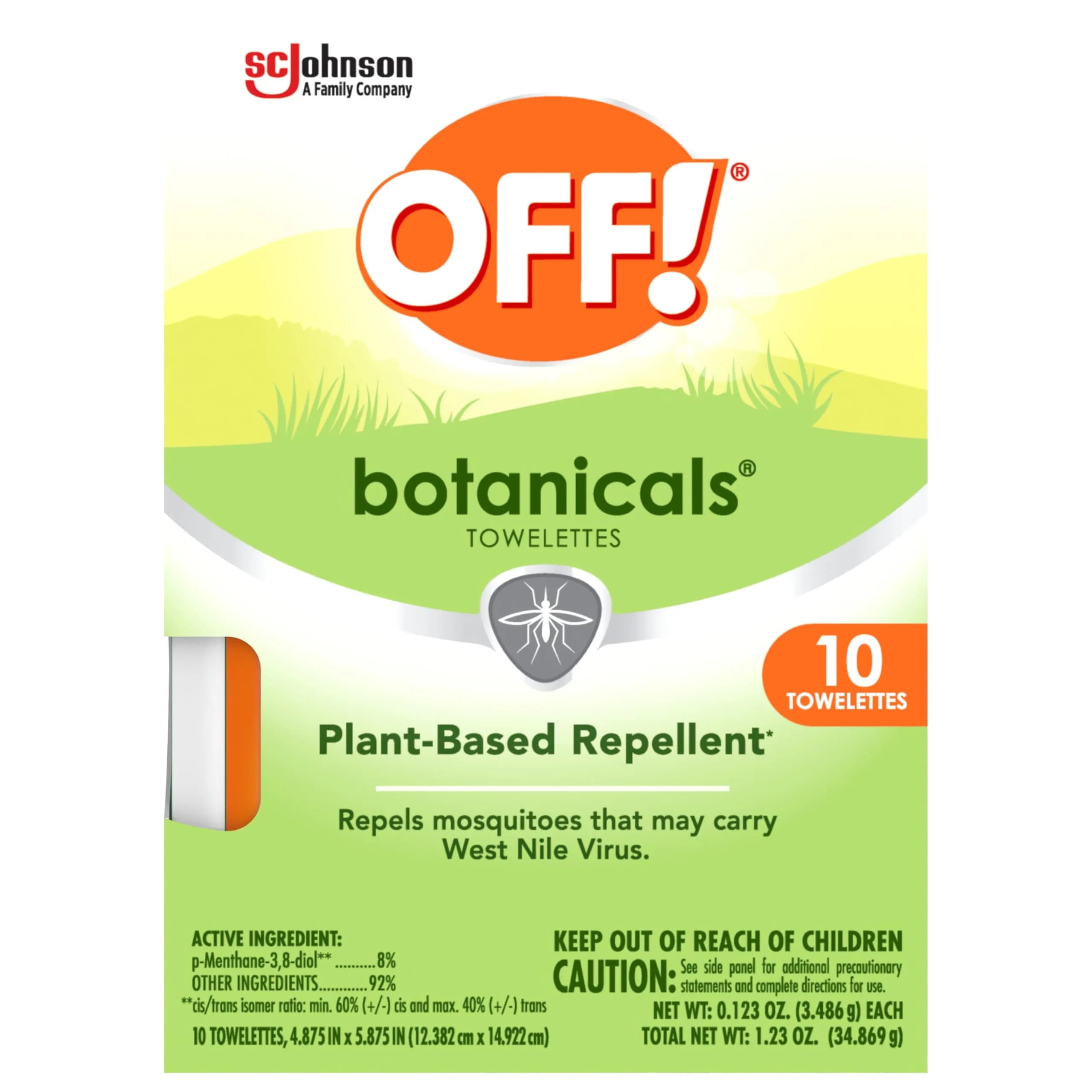 OFF! Botanicals Insect Repellent Wipes 10 Count | DEET-Free, Pine Oil Formula, Mosquito & Bug Protection