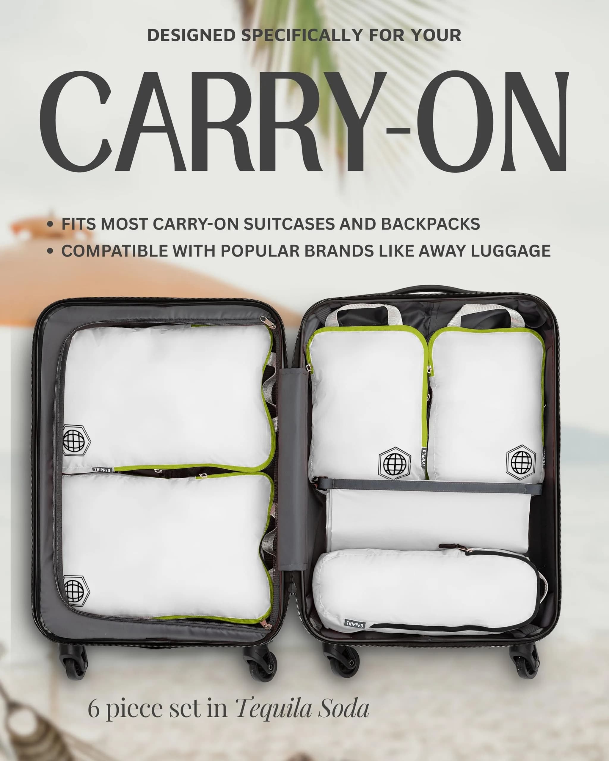 TRIPPED Travel Gear Compression Packing Cubes for Carry-On Travel 6-Pack | Ultralight Ripstop Nylon with Double-Stitched Zippers - view 8