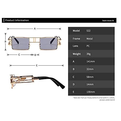 mincl Hip-Hop Square Metal Small Frame Sunglasses UV400, Gold-Green | Retro Style for Women & Men thumbnail 3