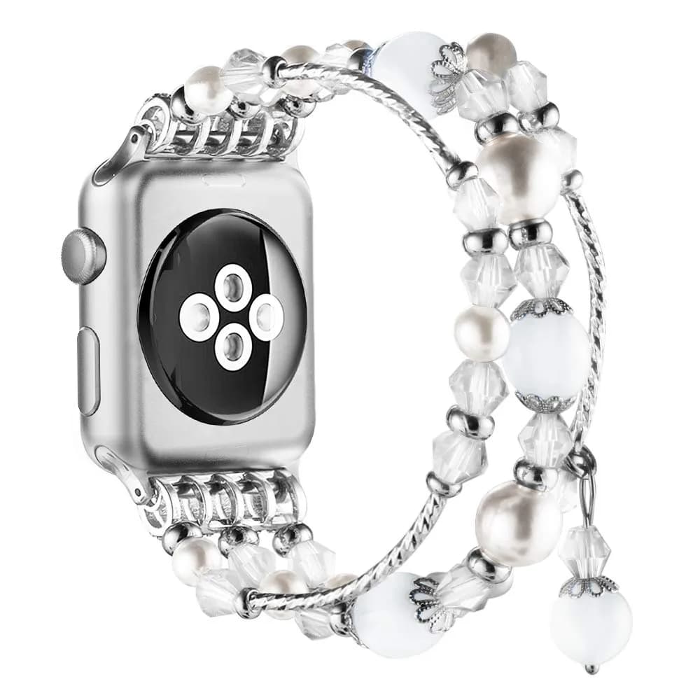 Simpeak Beaded Bracelet Band Compatible with Apple Watch Series 11/10 42mm | Fashion Elastic Strap for Women — White