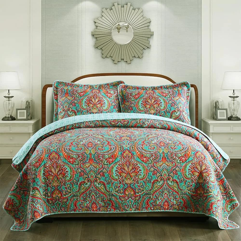 NEWLAKE Cotton Bedspread Quilt Sets-Reversible Patchwork Coverlet Queen Size | Floral Pattern, All-Season Comfort — European Gorgeous Floral / Queen