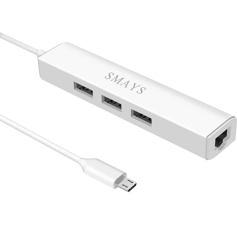 Smays Micro USB Hub with Ethernet Adapter, OTG Cable for Fire TV Stick /4K /Cube | 3-Port OTG USB Hub with Ethernet