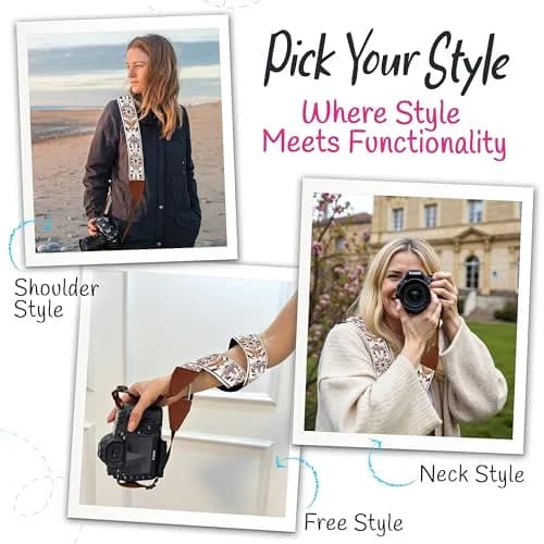 Art Tribute Embroidered Cotton & Leather Camera Strap | Padded Neck, Shoulder & Crossbody for All Cameras thumbnail 6