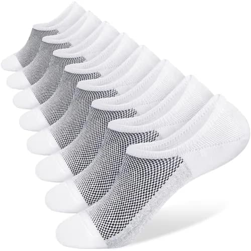 SIXDAYSOX No-Show Socks for Men 8 Pairs Size 9-11 White Mesh Knit Low Cut Ankle Socks with Non Slip Grid thumbnail 1