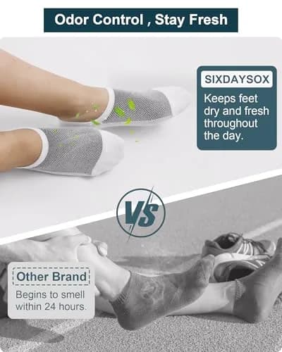 SIXDAYSOX No-Show Socks for Men 8 Pairs Size 9-11 White Mesh Knit Low Cut Ankle Socks with Non Slip Grid thumbnail 5