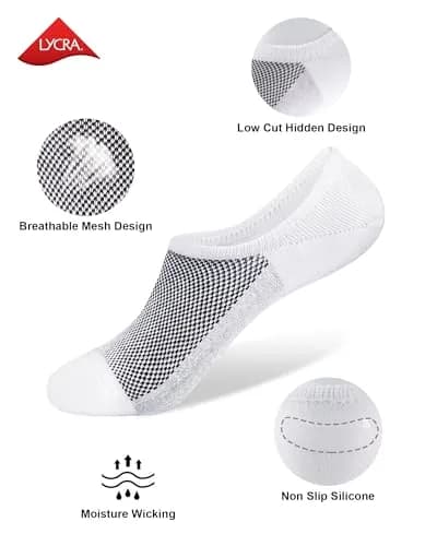 SIXDAYSOX No-Show Socks for Men 8 Pairs Size 9-11 White Mesh Knit Low Cut Ankle Socks with Non Slip Grid thumbnail 3
