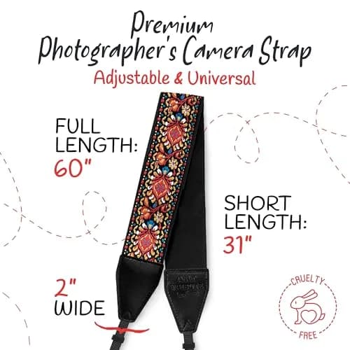 Art Tribute Embroidered Cotton & Leather Camera Strap - Red Woven, Padded Neck, Shoulder & Crossbody Strap for All Cameras | 0.08 kg (0.18 lb) thumbnail 5