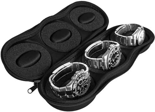 WATCHPOD Triple Watch Travel Case Storage Organizer For 3 Watches | Tough Portable Protection w/Zipper Fits All Wristwatches & Smart Watches Up To 50mm (Black) thumbnail 2