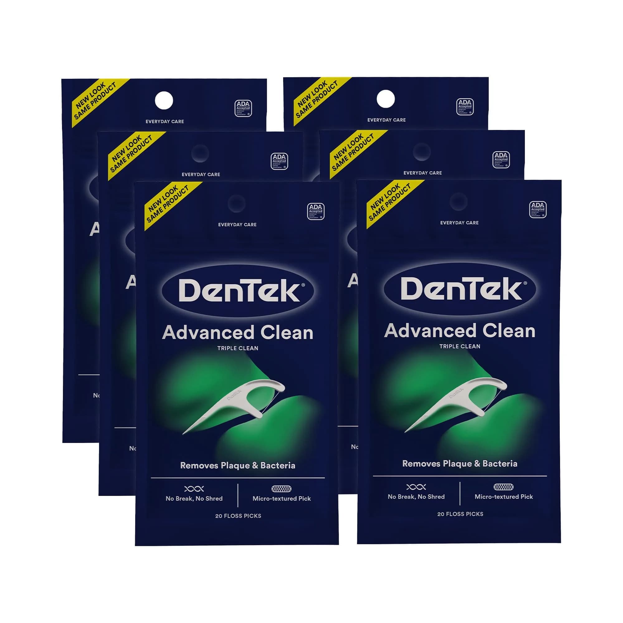 DenTek Advanced Clean Floss Picks, 1200 Count (200 Strands x 6 Packs) | Triple Clean, Fluoride-Infused Mint - main product image