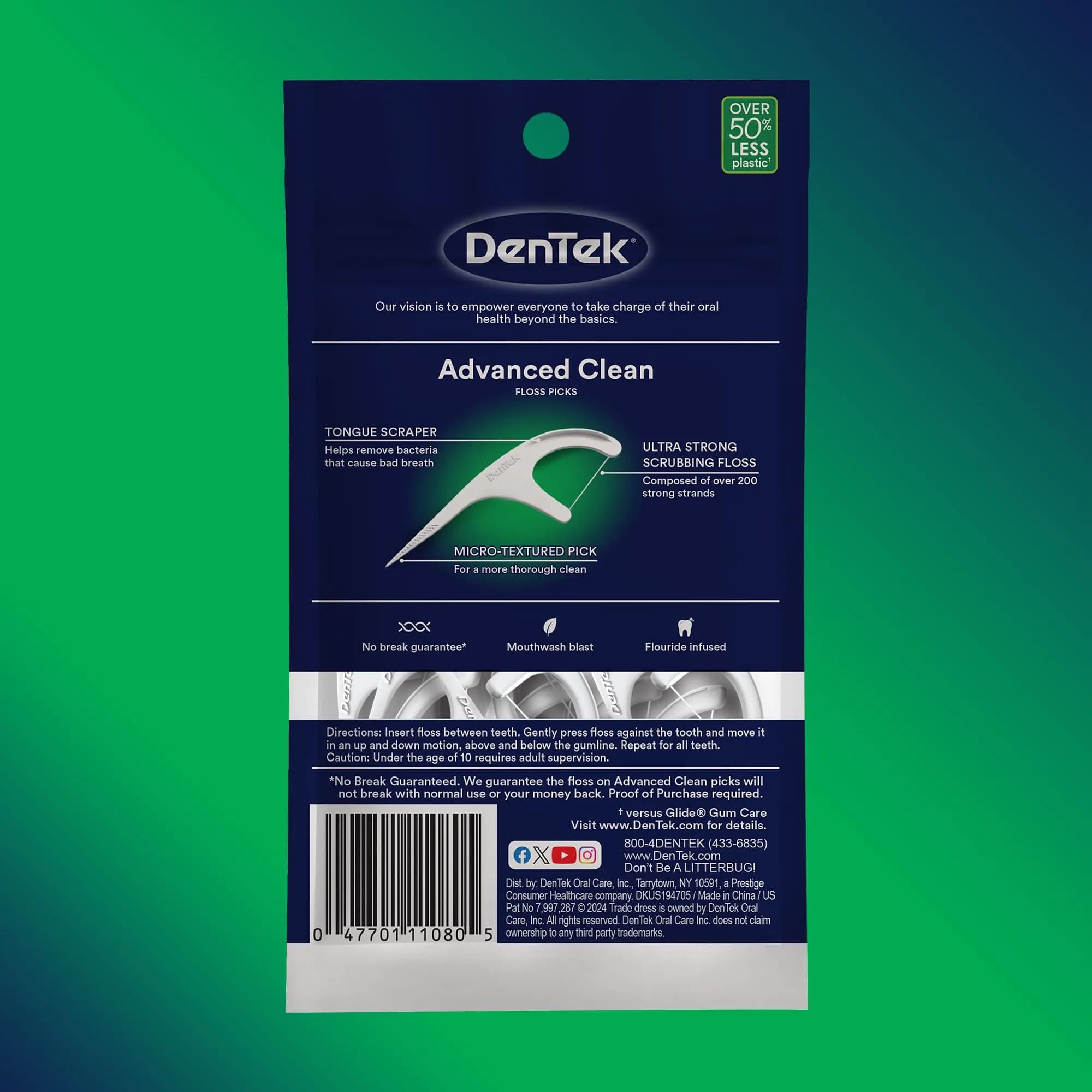 DenTek Advanced Clean Floss Picks, 1200 Count (200 Strands x 6 Packs) | Triple Clean, Fluoride-Infused Mint - view 8