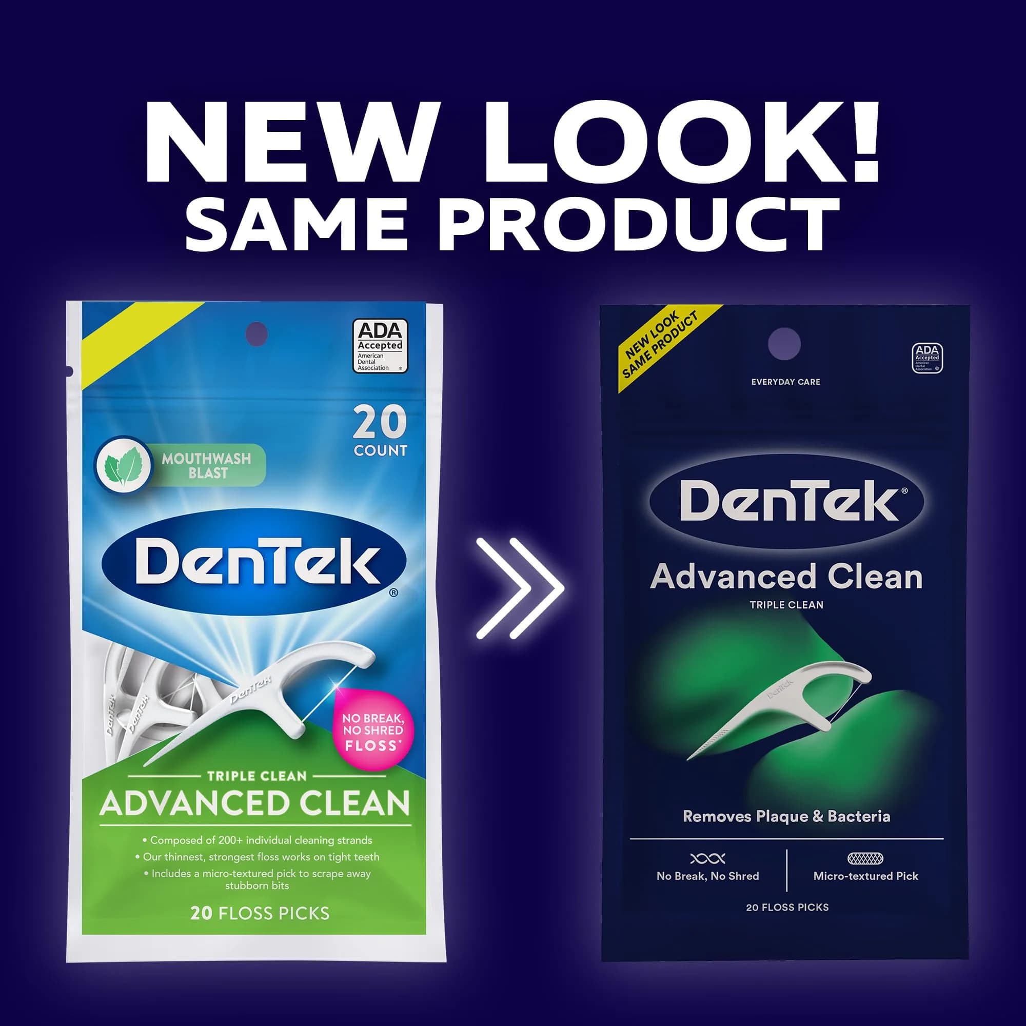 DenTek Advanced Clean Floss Picks, 1200 Count (200 Strands x 6 Packs) | Triple Clean, Fluoride-Infused Mint - view 2