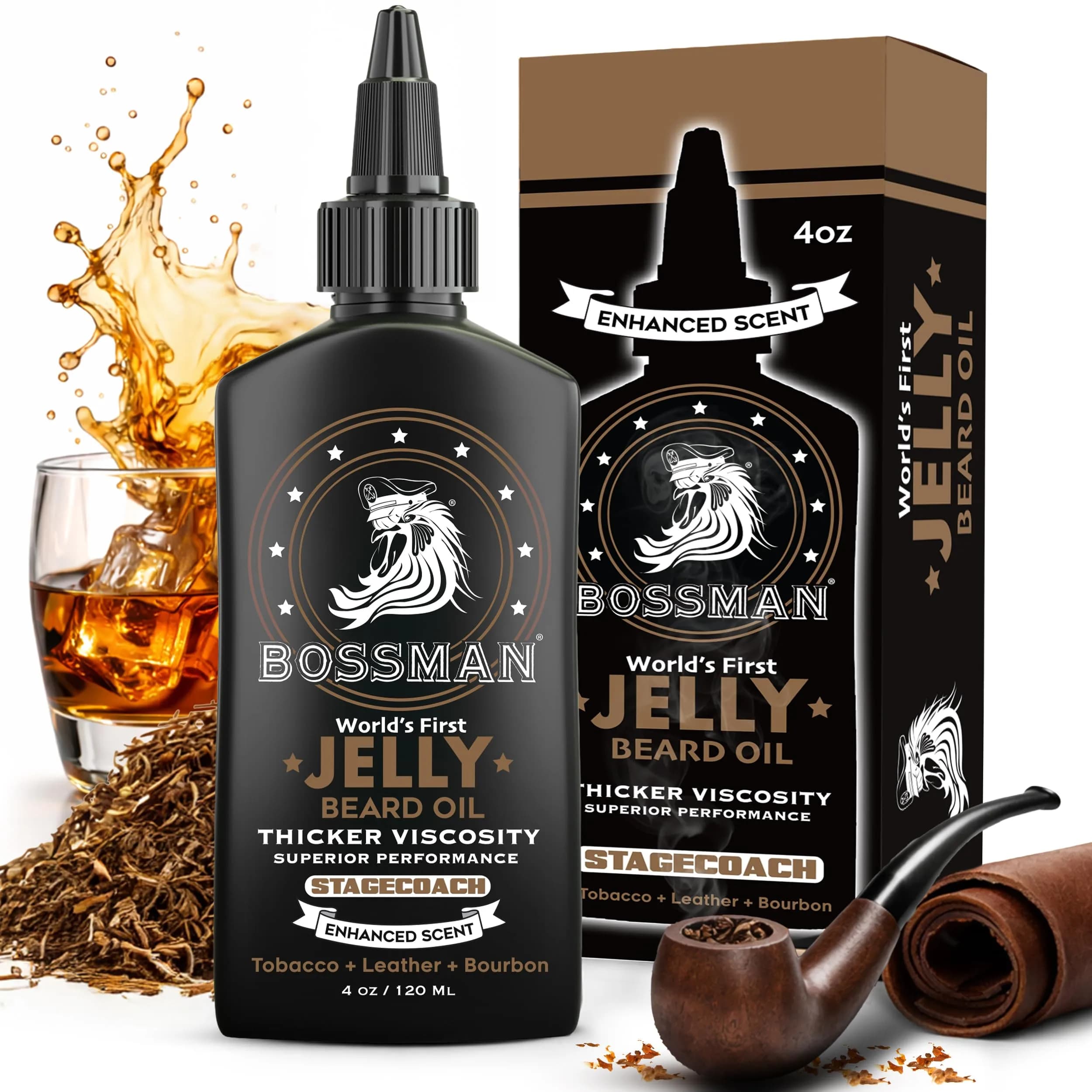 Bossman Jelly Beard Oil 4 oz | Thicker Formula, Texas Made, Stagecoach Scent, Alcohol-Free