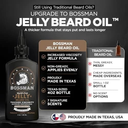 Bossman Jelly Beard Oil 4 oz | Thicker Formula, Texas Made, Stagecoach Scent, Alcohol-Free thumbnail 2
