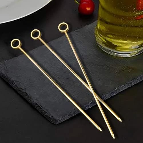 PuTwo Gold Steel Martini Decorative Appetizers Toothpicks 8pcs 4.25 Inch | Stylish Reusable Cocktail Picks thumbnail 4
