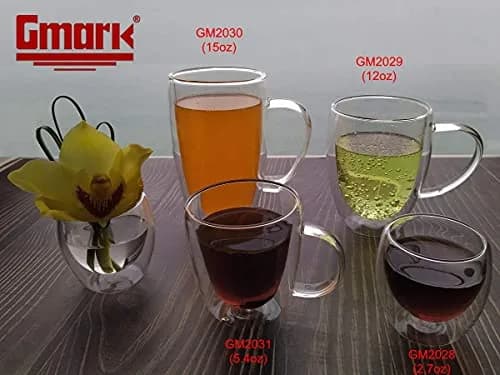 Gmark 2.7 oz Double Wall Glass Espresso Cups Set of 4 | Insulated Borosilicate Mini Demitasse Cups for Coffee & Tea thumbnail 7