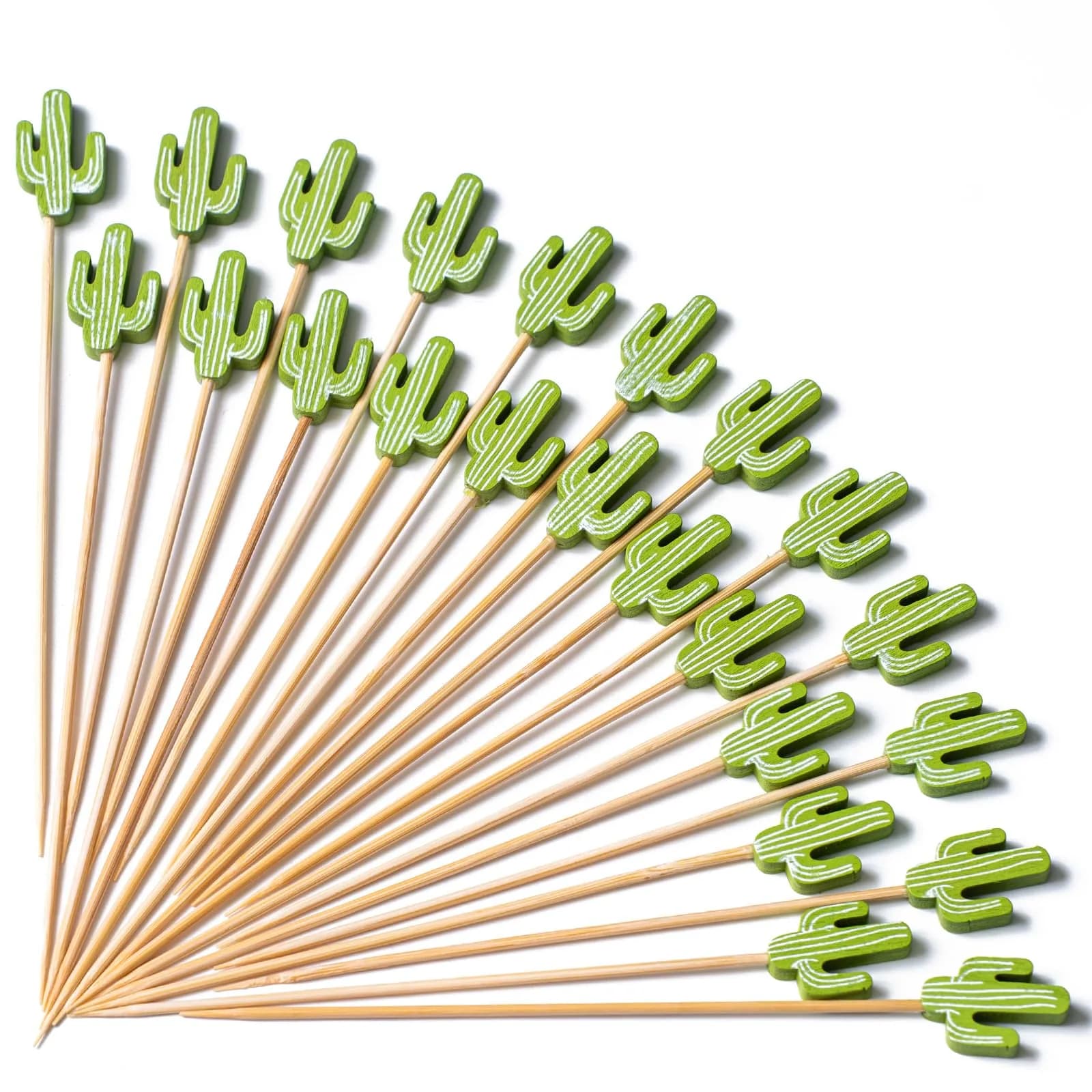 PuTwo Valentine's Cocktail Picks 4.7 Inch 100pcs Red Heart Bamboo Skewers Toothpicks for Appetizers Food Drink Fruit Sandwich BBQ Valentine's Day Galentine's Wedding Cocktail Party Charcuterie Boards | Elegant, Food-Safe, Eco-Friendly — Green Cacti