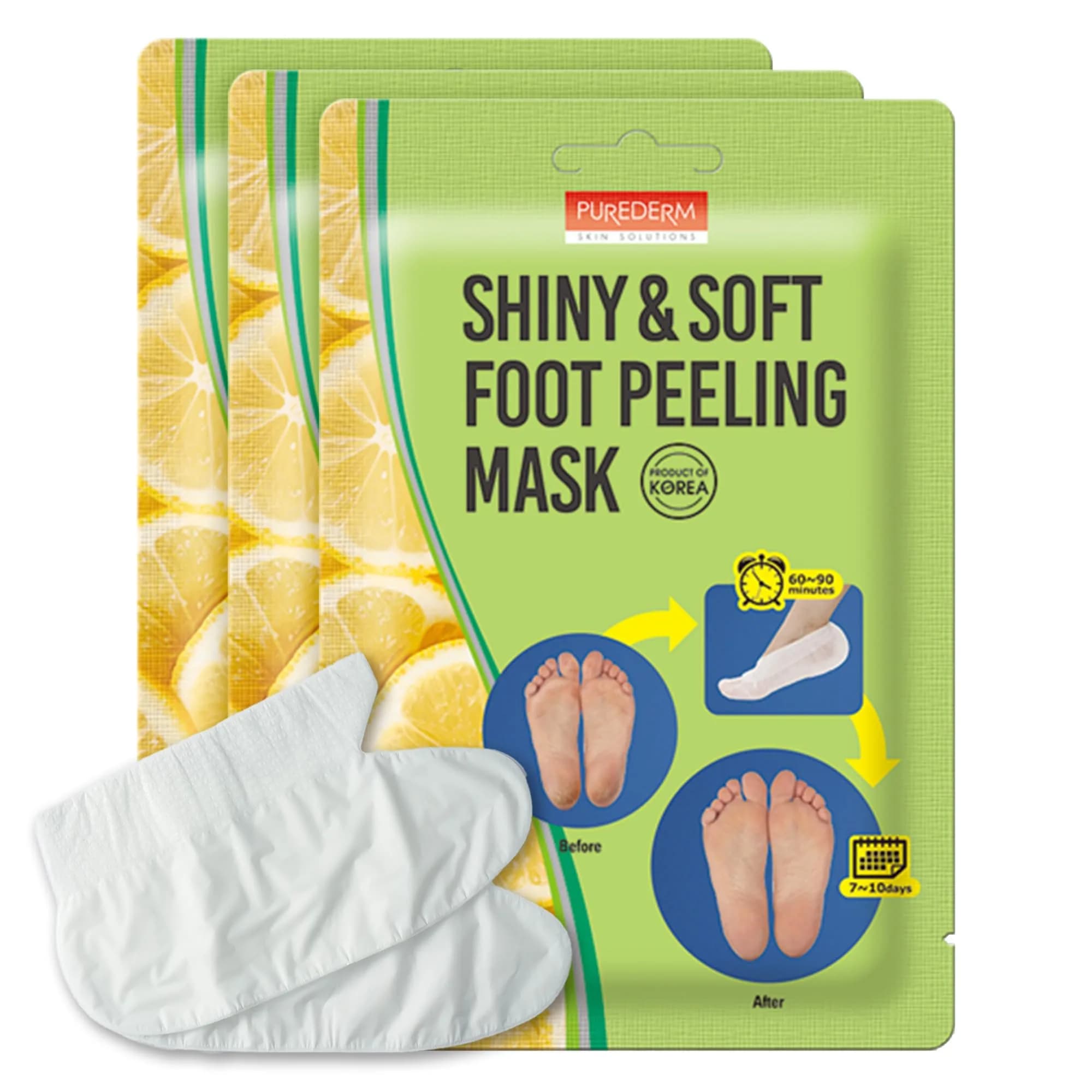 Purederm Foot Peeling Mask for Dry Cracked Feet | Exfoliating & Nourishing Treatment, 6 Pairs