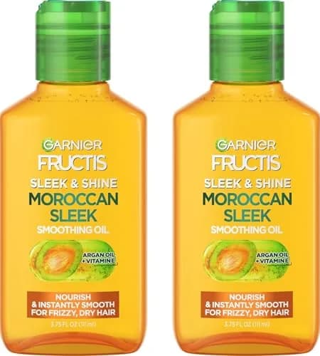 Garnier Fructis Sleek & Shine Shampoo, Conditioner & Moroccan Sleek Oil Set for Frizzy, Dry Hair | 3-Piece Set — 3.75 Fl Oz