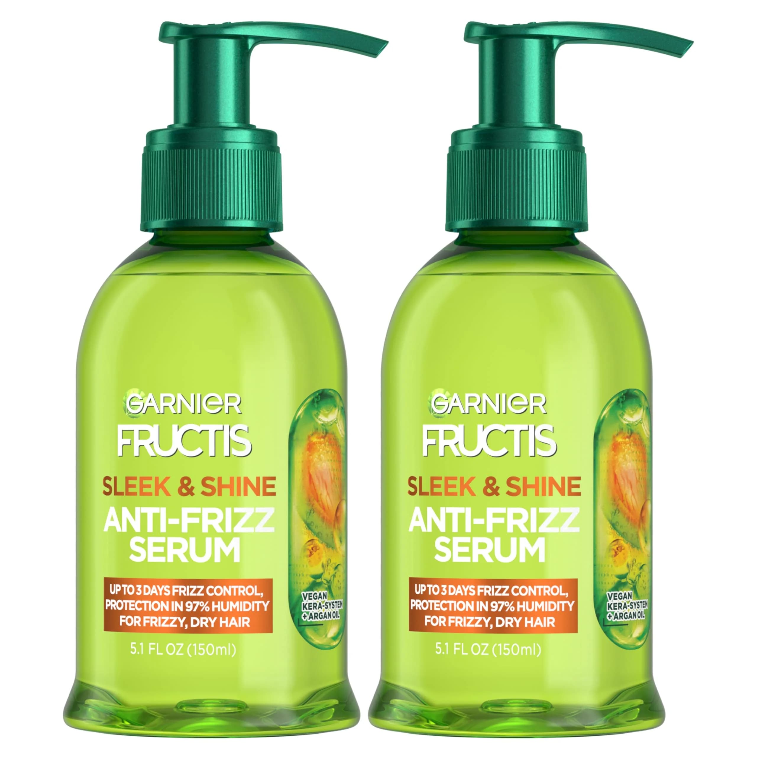 Garnier Fructis Sleek & Shine Anti-Frizz Hair Serum 156ml (5.1 Fl Oz x2) | 72-Hour Frizz Control for Dry Hair - main product image
