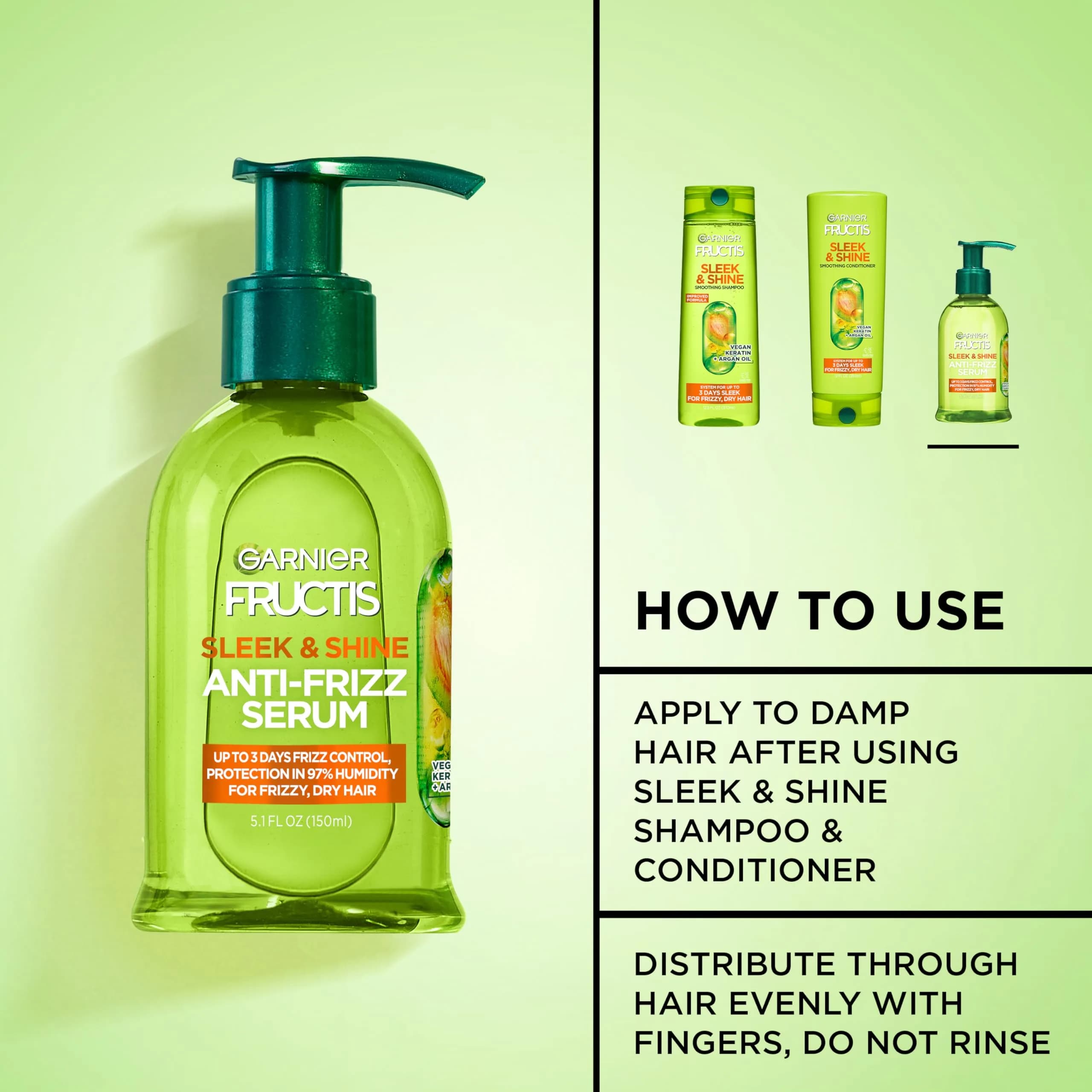 Garnier Fructis Sleek & Shine Anti-Frizz Hair Serum 156ml (5.1 Fl Oz x2) | 72-Hour Frizz Control for Dry Hair - view 4