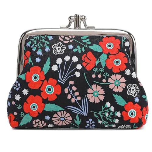 Sanxiner Cute Floral Kiss-Lock Coin Purse 10.5cm (4.13in) | Vintage Style Change Holder with 2 Compartments thumbnail 1