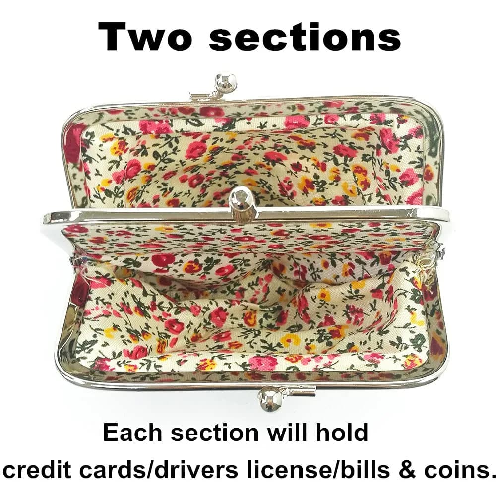 Sanxiner Cute Floral Kiss-Lock Coin Purse 10.5cm (4.13in) | Vintage Style Change Holder with 2 Compartments - view 3