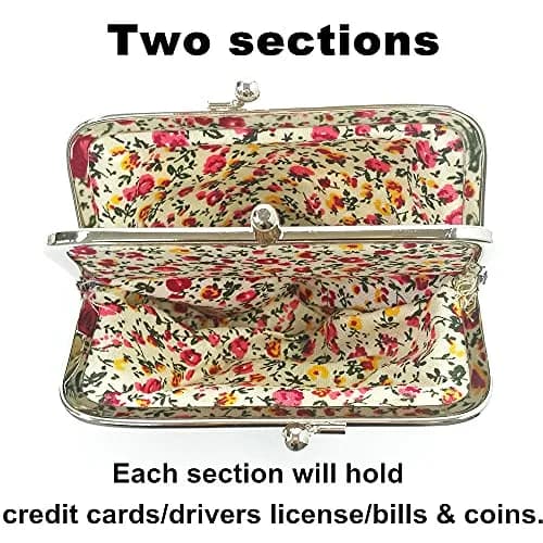 Sanxiner Cute Floral Kiss-Lock Coin Purse with 2 Compartments | 19.5cm (7.67in) x 12.7cm (5in) x 1.8cm (0.7in) thumbnail 2