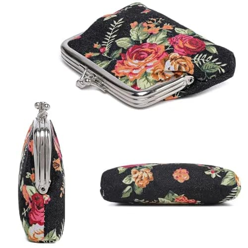 Sanxiner Cute Floral Kiss-Lock Coin Purse with 2 Compartments | Vintage Style Canvas Pouch thumbnail 4