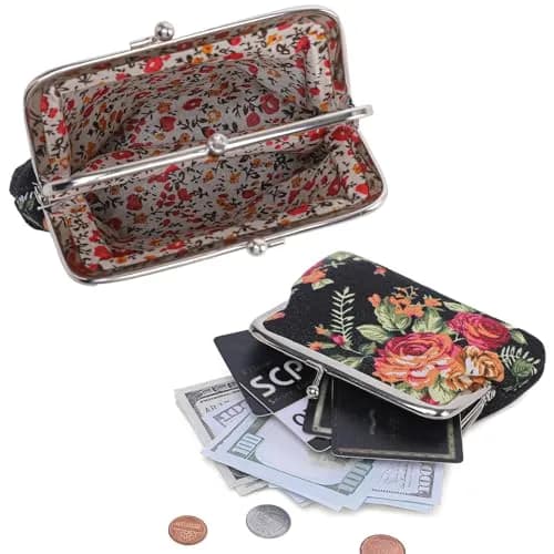 Sanxiner Cute Floral Kiss-Lock Coin Purse with 2 Compartments | Vintage Style Canvas Pouch thumbnail 5