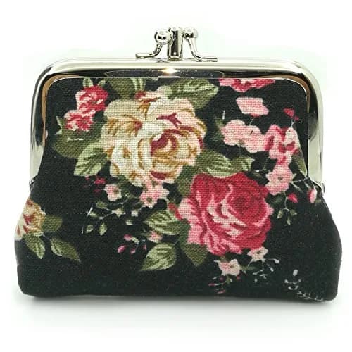 Sanxiner Cute Floral Kiss-Lock Coin Purse with 2 Compartments | Vintage Style Canvas Pouch thumbnail 1