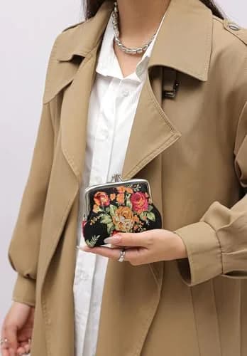 Sanxiner Cute Floral Kiss-Lock Coin Purse with 2 Compartments | Vintage Style Canvas Pouch thumbnail 2