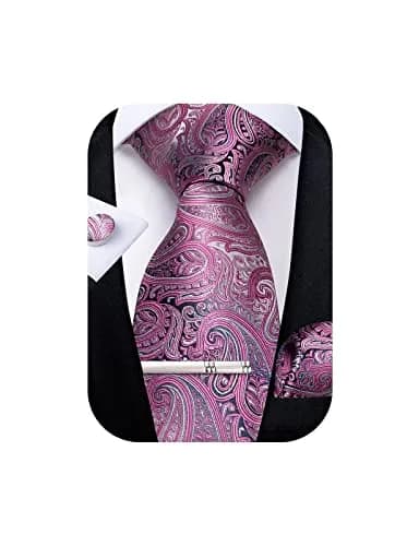 DiBanGu Paisley Silk Necktie & Pocket Square Set | Pink & Grey thumbnail 1