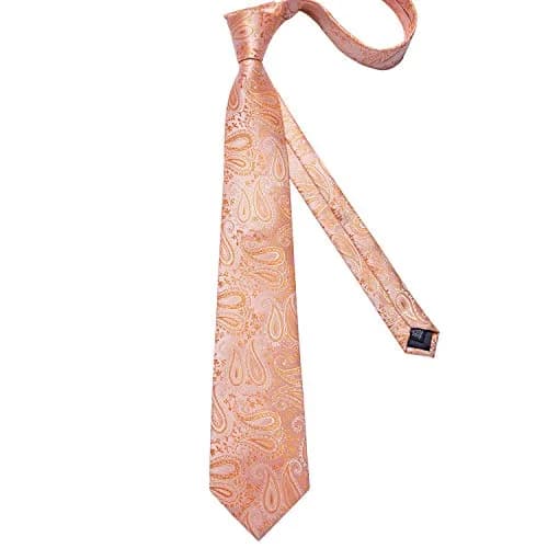 DiBanGu Paisley Silk Necktie and Pocket Square Set with Cufflinks and Tie Clip - Coral Orange (59 inches x 3.15 inches) thumbnail 4