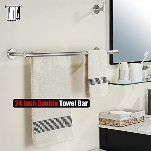 JQK Double Towel Bar 27 Inch (68.9 cm) Brushed Stainless Steel | Wall Mounted Bath Towel Rack with 24 Inch Usable Length thumbnail 5