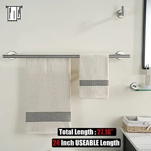 JQK Double Towel Bar 27 Inch (68.9 cm) Brushed Stainless Steel | Wall Mounted Bath Towel Rack with 24 Inch Usable Length thumbnail 3