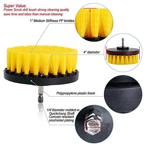 HIFROM Soft and Medium Drill Brush Set 4-inch | Cleans Tubs, Tile, Grout, Upholstery, Leather, Carpet thumbnail 5