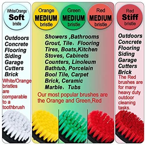 HIFROM Soft and Medium Drill Brush Set 4-inch | Cleans Tubs, Tile, Grout, Upholstery, Leather, Carpet thumbnail 8