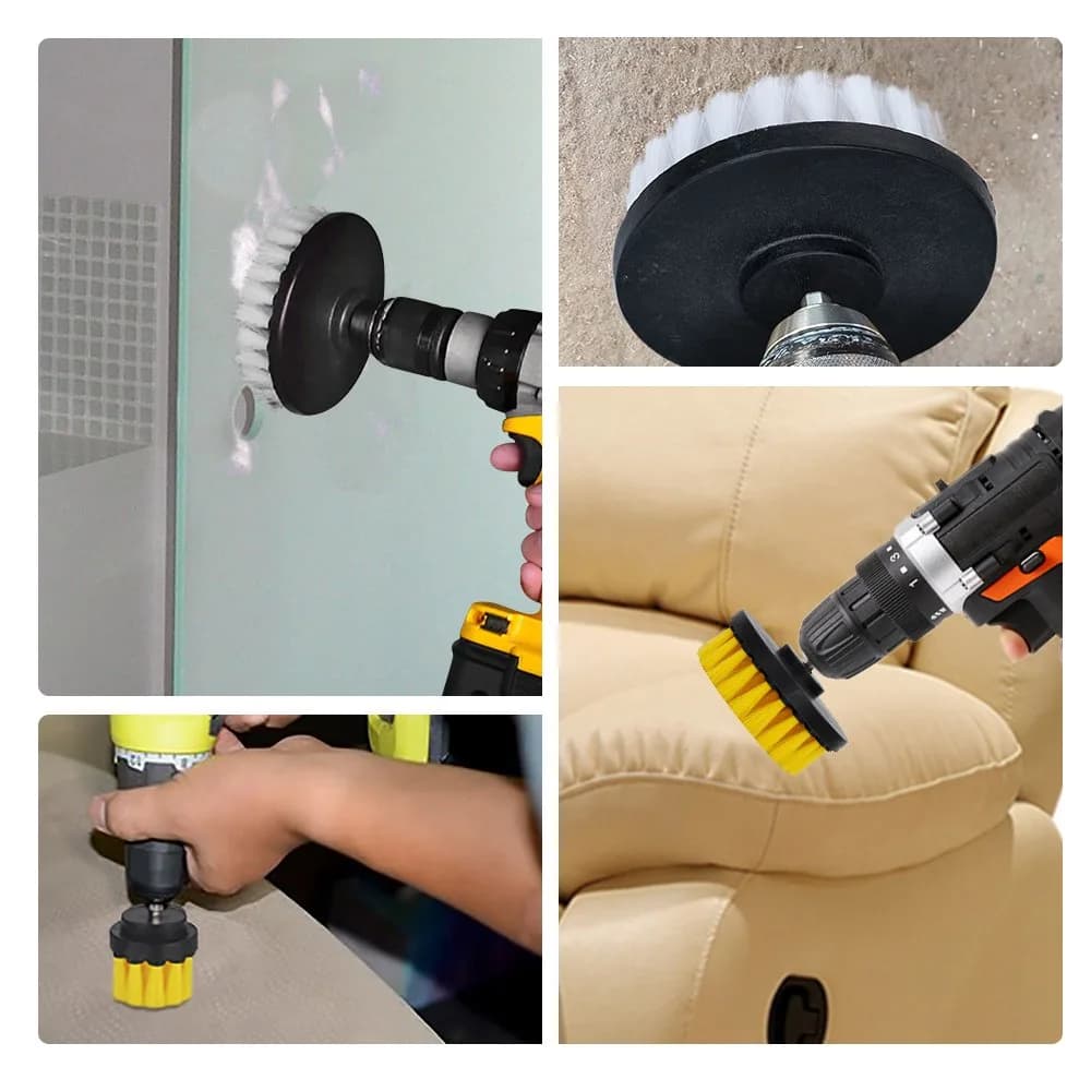 HIFROM Soft and Medium Drill Brush Set 4-inch | Cleans Tubs, Tile, Grout, Upholstery, Leather, Carpet - view 9