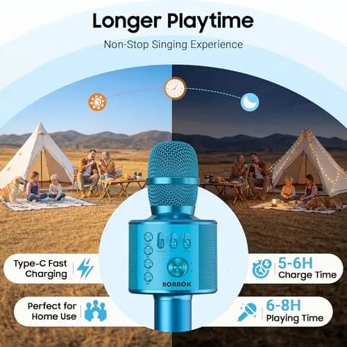 BONAOK Wireless Bluetooth Karaoke Microphone Q37 Blue | Portable Handheld Mic Speaker for Parties & All Smartphones - view 4