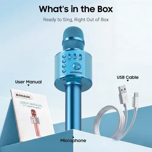 BONAOK Wireless Bluetooth Karaoke Microphone Q37 Blue | Portable Handheld Mic Speaker for Parties & All Smartphones thumbnail 6