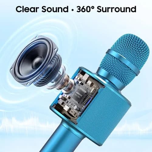 BONAOK Wireless Bluetooth Karaoke Microphone Q37 Blue | Portable Handheld Mic Speaker for Parties & All Smartphones - view 2