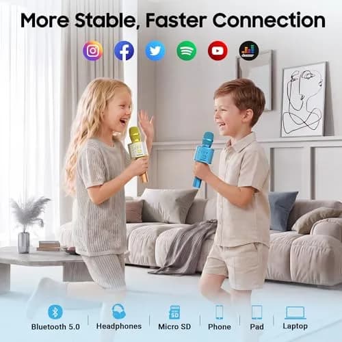 BONAOK Wireless Bluetooth Karaoke Microphone Q37 Blue | Portable Handheld Mic Speaker for Parties & All Smartphones - view 3