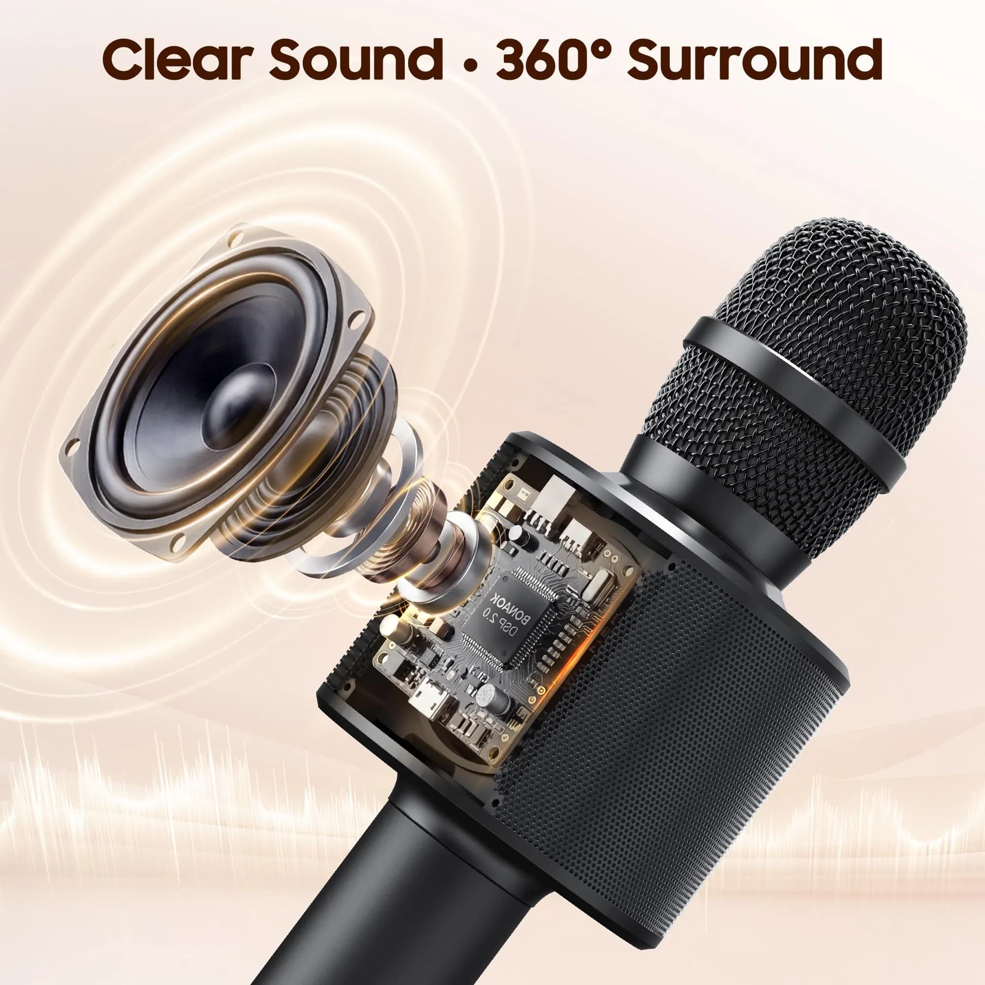 BONAOK Q37 Wireless Bluetooth Karaoke Microphone - Purple | Portable Handheld Mic Speaker for Parties thumbnail 2